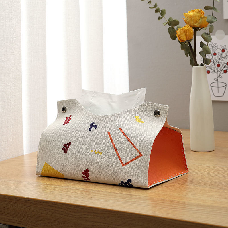 Nordic PU leather tissue box pumping paper case living room tissue set paper bag