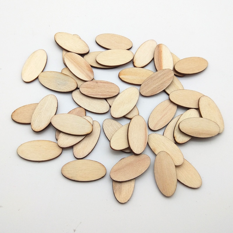 100pcs Elliptic Natural Wooden Chips Crafts For Handmade Card Diy Pattern Tag Scrapbooking Embellishment Wood Making