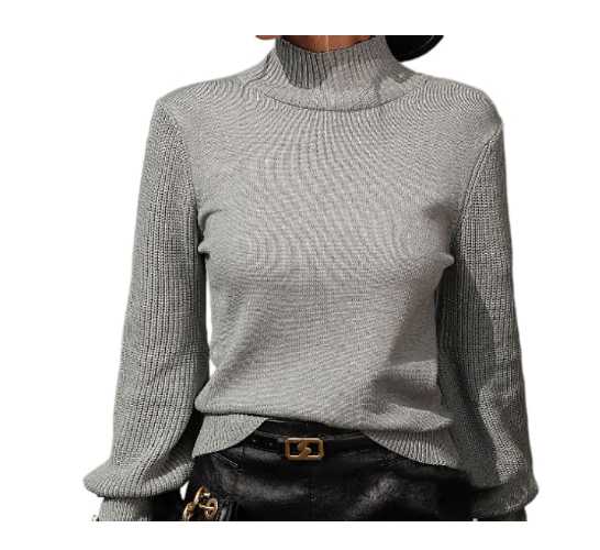 Pullover women’s knitted sweater with high collar and studded beads