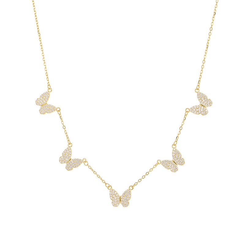 S925 silver personalized butterfly pendant tassel necklace women’s cool style bow clavicle chain