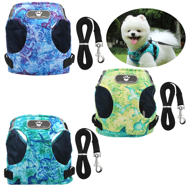 Winter Dog Harness Vest Collar with Leash Set Pet Walking Harness Adjustable Cat Led Reflective