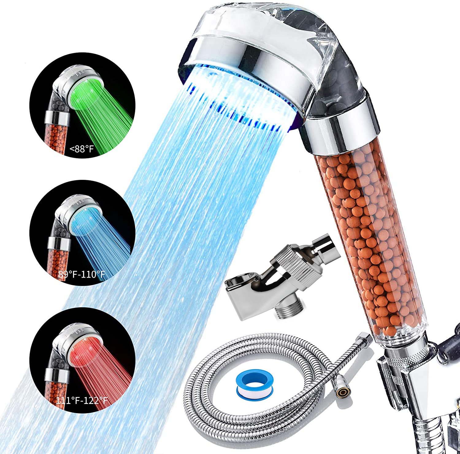 LED Luminous Colorful Shower Nozzle Negative Ion Self Generating Shower Head Three Color Temperature Controlled Led Handheld Shower