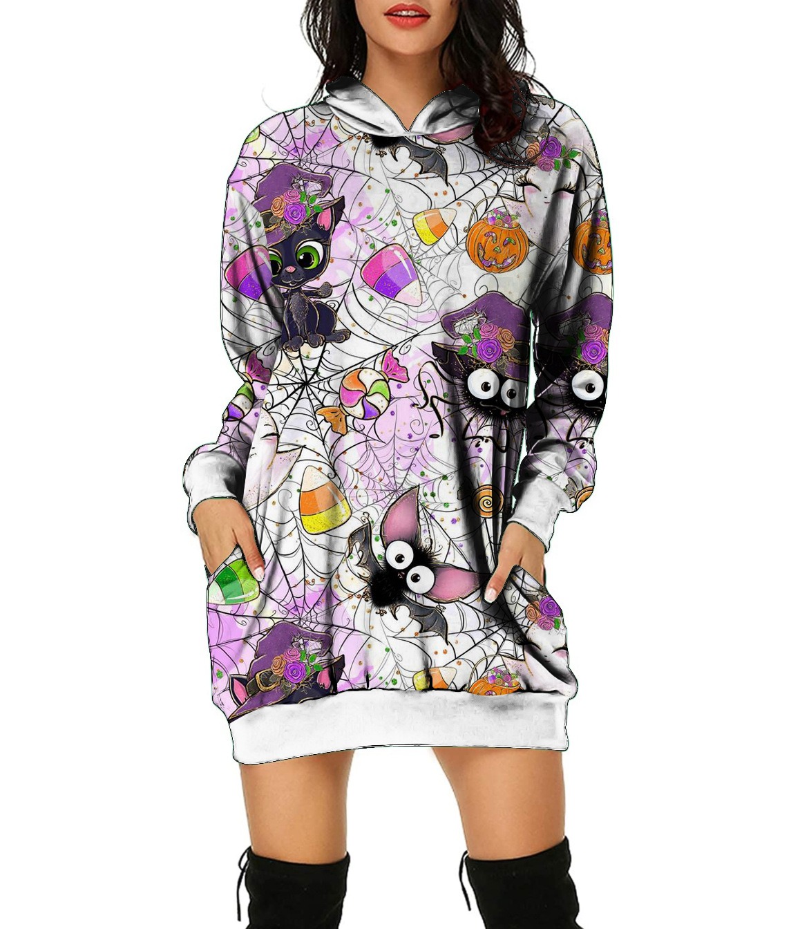 New Autumn and Winter Sweater Halloween 3D Print Loose Top Long Sleeve Hooded Pullover Sweater