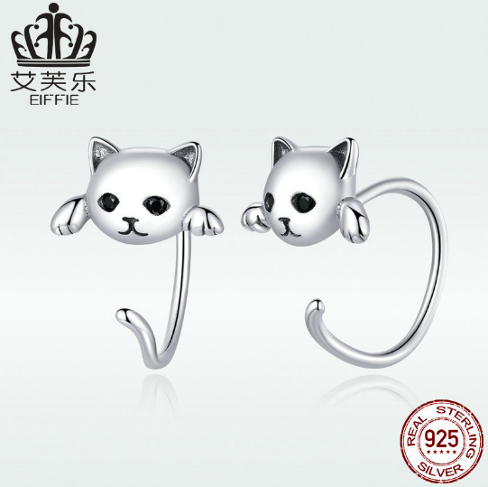 Cute Cat S925 Sterling Silver Personality Simple Earrings New Animal Female Earrings