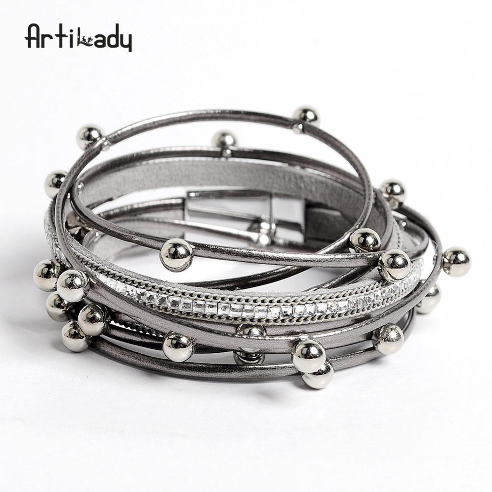 Artilady wrap leather bangle bracelet beads charms jewelry