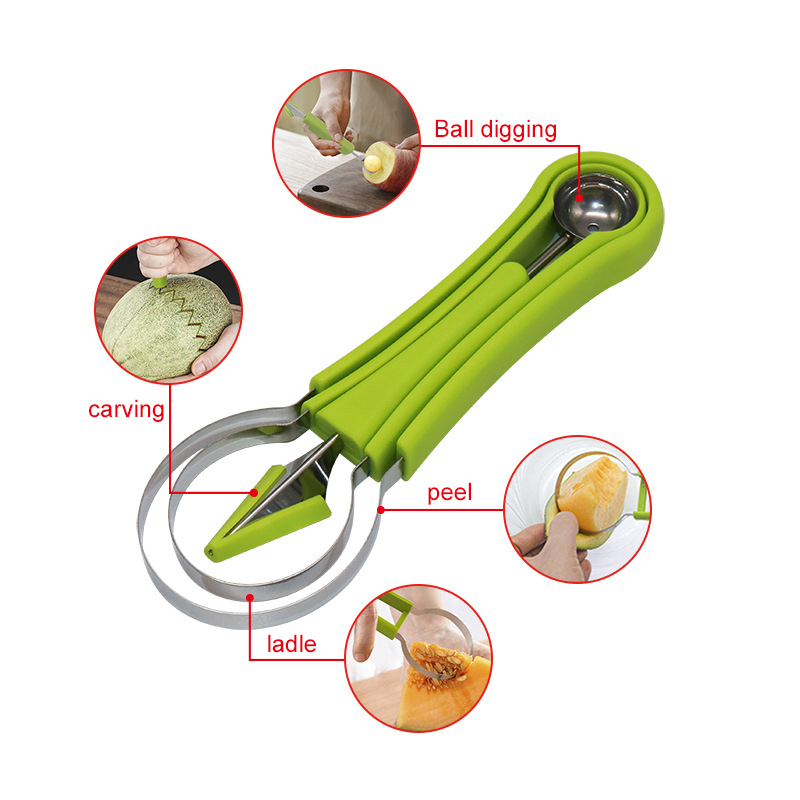 3 in 1 multi-purpose stainless steel watermelon cutter fruit carving tools set for fruit Slicer Dig Pulp Separator