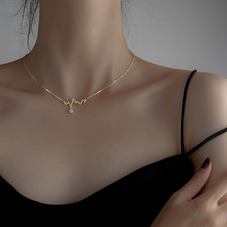 Summer New Heartbeat Necklace Female Niche Personality Trendy Ins Net Red Electrocardiogram Collarbone Chain Necklace