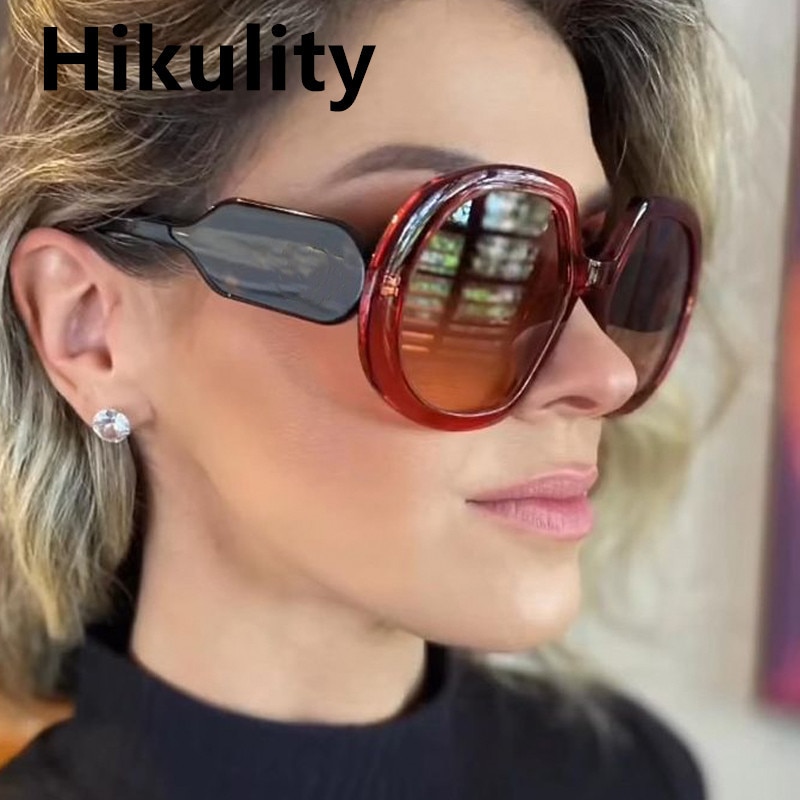 New Fashion Brand Irregular Cat Eye Sunglasses For Women Vintage Round Gradient Wide Leg Sun Glasses Female Shades Leopard