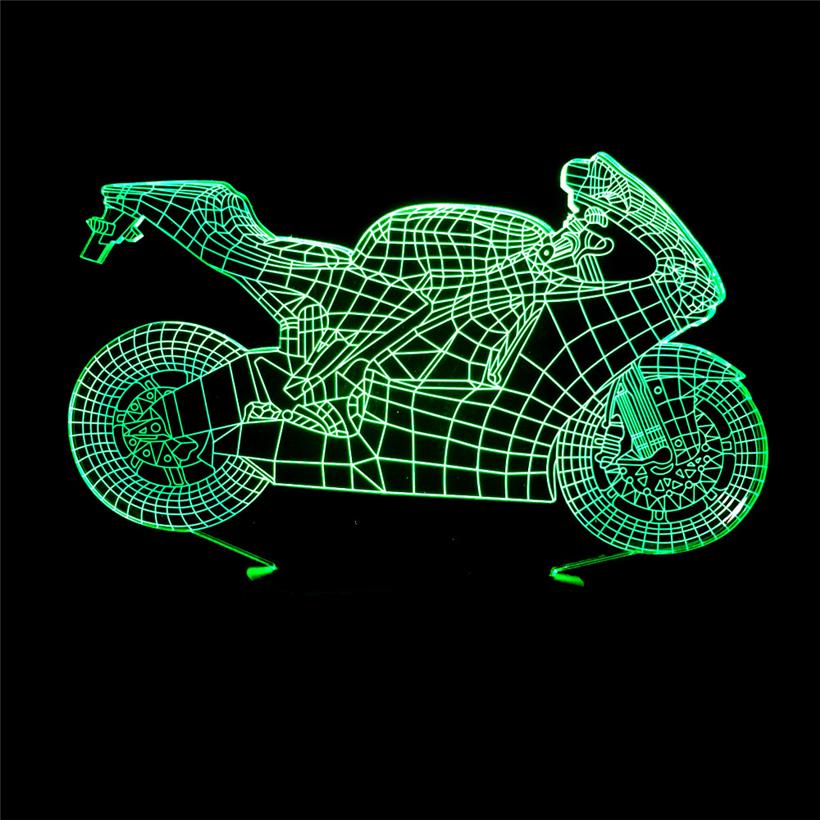 Creative Motorcycle Model 3D Illusion Night Light LED Lamp USB Touch 7 Color Changing Table Decoration Lights Gift
