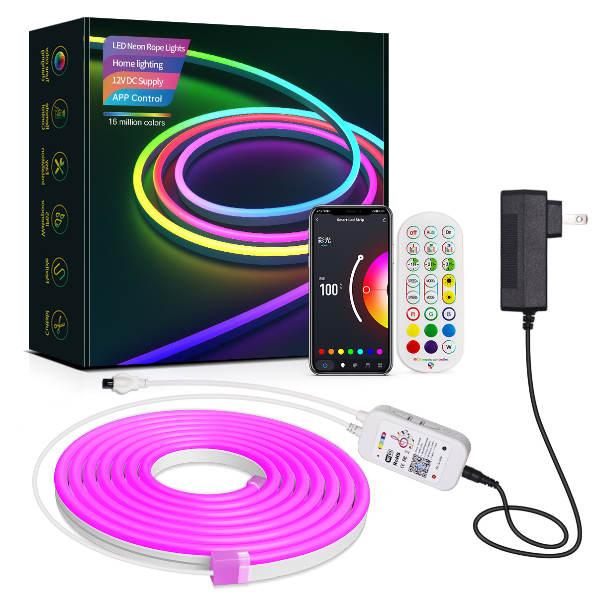 3M Silicone Strip Light Seven Color Led Neon Soft 12V Low Voltage Waterproof Strip Light