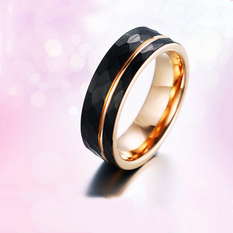 Fashion Hot Two Color Brushed Gold Wire Black Partial Groove Rose Gold Tungsten Steel Men’s Ring