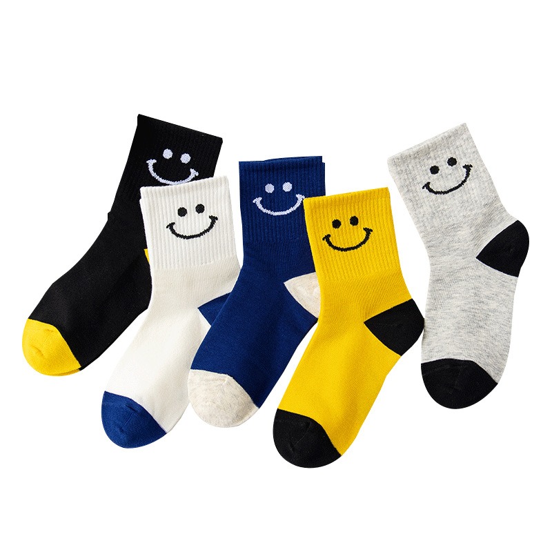 Children Socks Autumn and Winter New Cotton Mid Tube Socks Smiling Faces for Middle aged and Older Children 1-15 Years Old