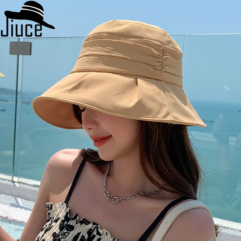 Concave Shape Solid Color Pleated Flat Fisherman Hat Showing Face Small Fashion Sun Hat Tide Basin Hat