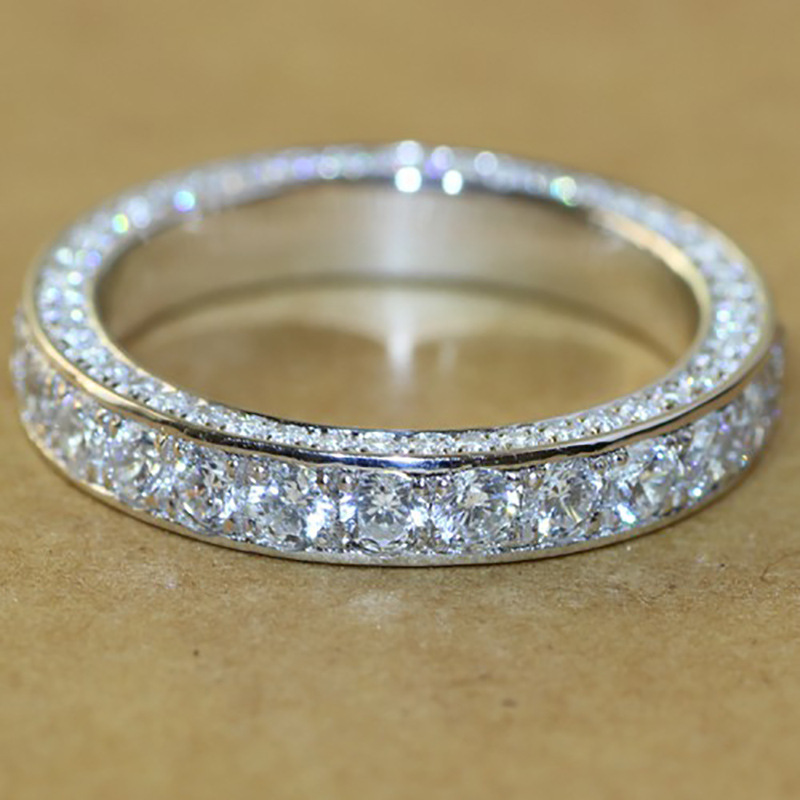 Full Circle Diamond Zircon Ladies Ring Silver Plated Jewelry Versatile Jewelry Ring