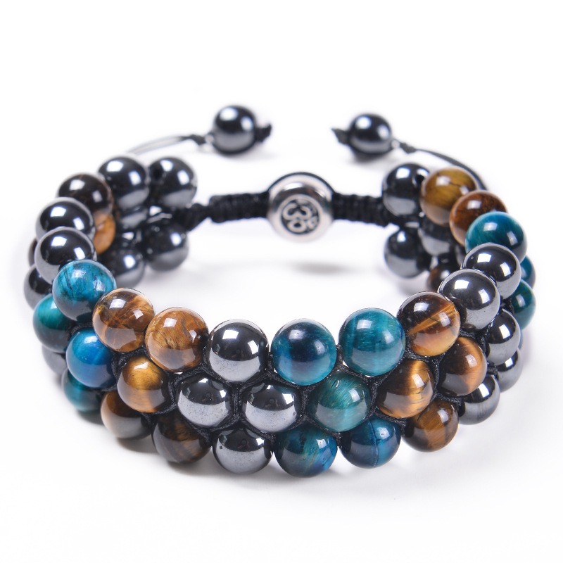Handwear 8MM Natural Stone Beads Woven Bracelet Adjustable Tiger Eye Stone Men’s Bracelet