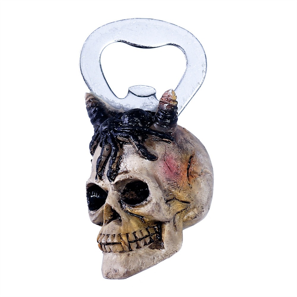 Four three-dimensional skull bottle openers with resin refrigerator stickers and creative bottle openers