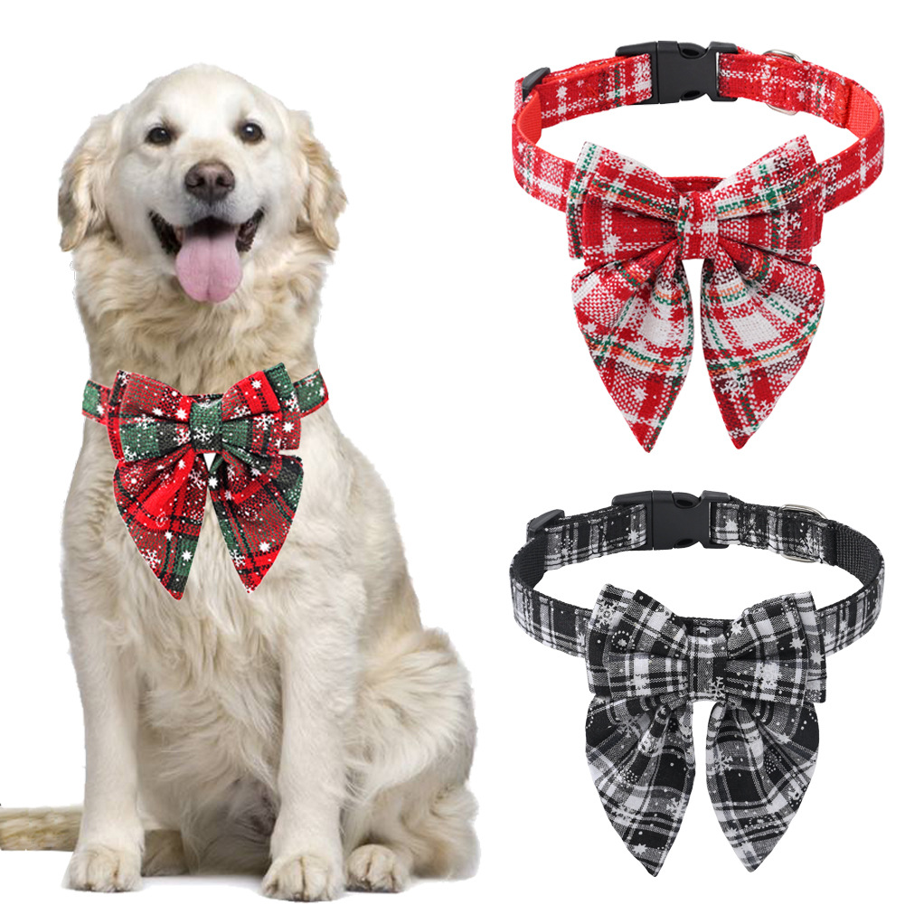 Pet Cat And Dog Collar Christmas Snowflake Red Bow Collar Small Medium And Large Dog Collar