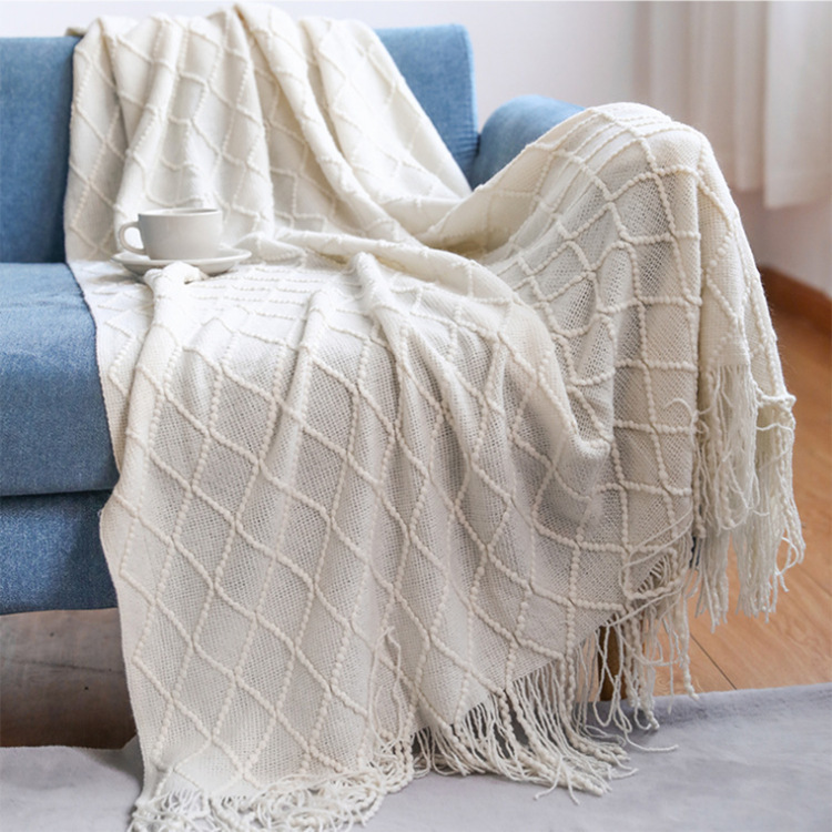 Diamond Flower Sofa Blanket Cover Blanket Bed End Blanket Knitted Air Conditioning Blanket Tassel Napping Blanket Multifunctional Decorative Blanket