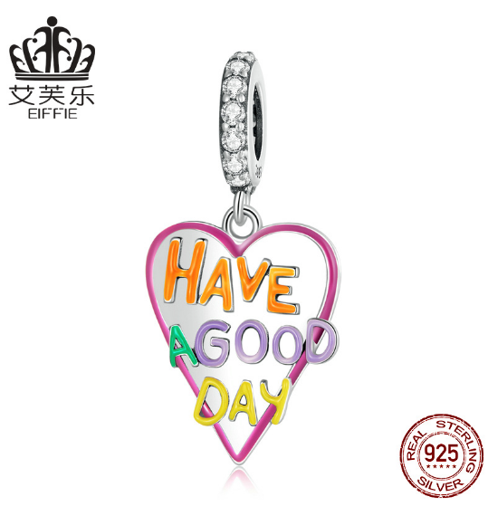 Avelle Sterling Silver S925 Love Letter Pendant Bracelet Color Drop Oil Heart-Shaped English Lively Pendant Accessories