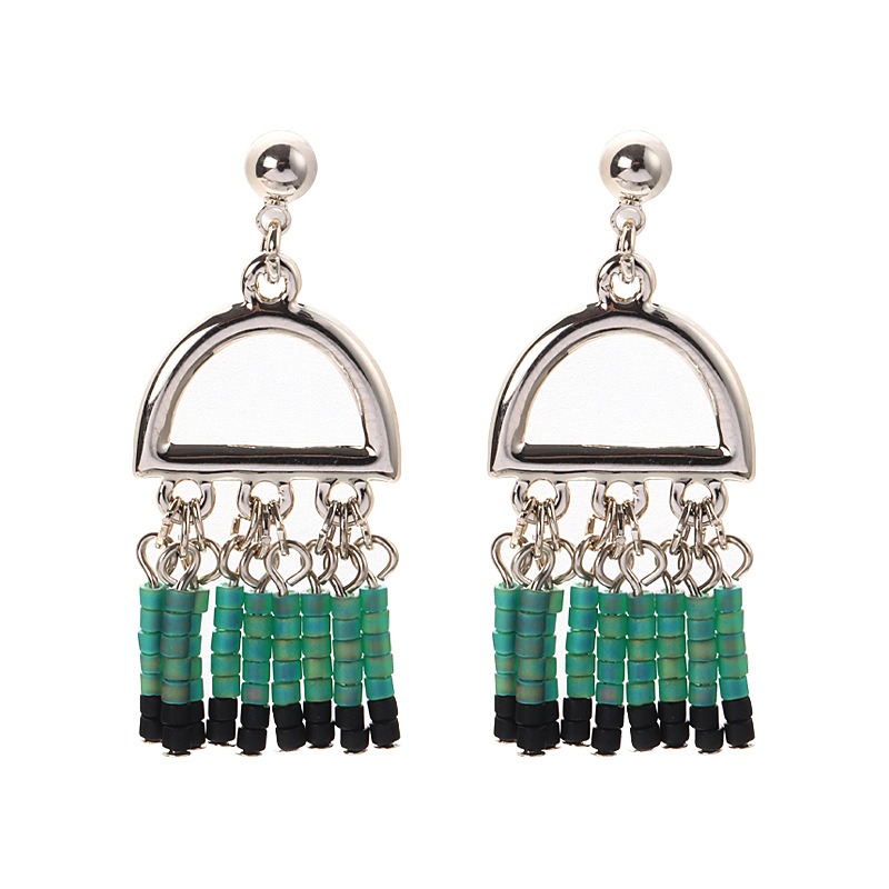 Fashionable design copper plated platinum bohemian style handmade rice bead tassel earrings