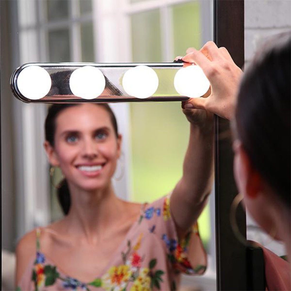 4 Bulb Hollywood Led Makeup Mirror Light Suction Cup Installation Dressing Table Vanity Light Bathroom Wall Lamp Battery Powered