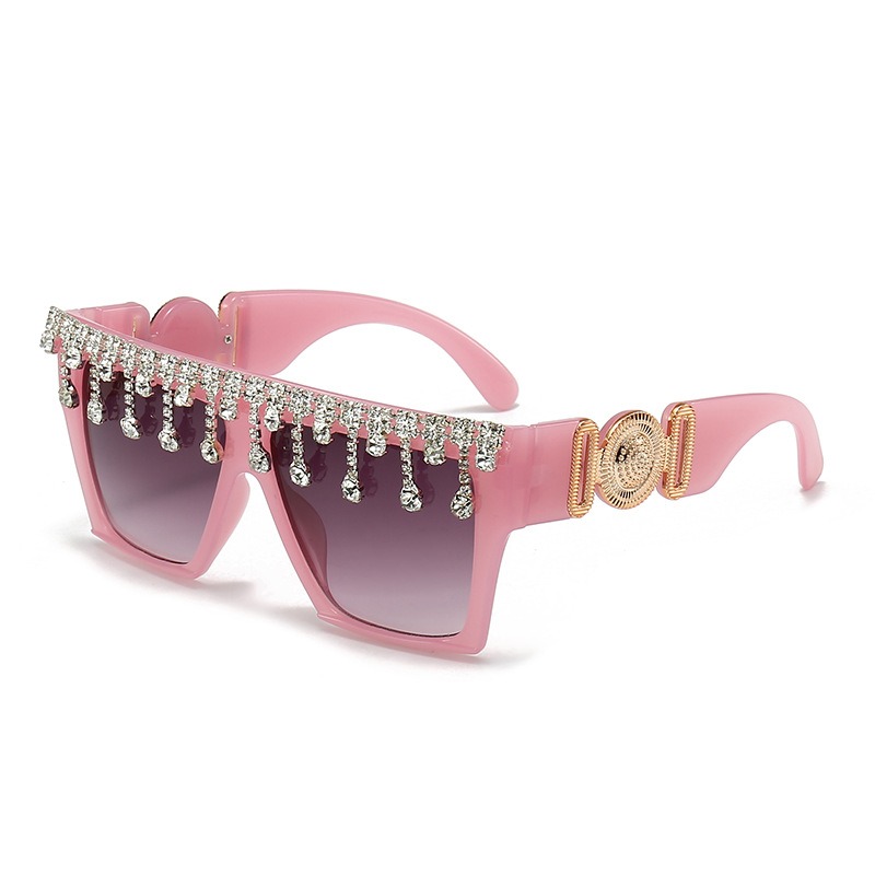 New retro large frame with diamond inlay, fashionable and versatile sunglasses, party and party stage trends, cross-border sunglasses for women