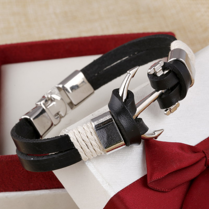 Wholesale Cuff braided Wrap Bracelet & Bangles Men Jewelry Pirate Genuine Leather Anchor Bracelets Vintage Men’s Jewelry