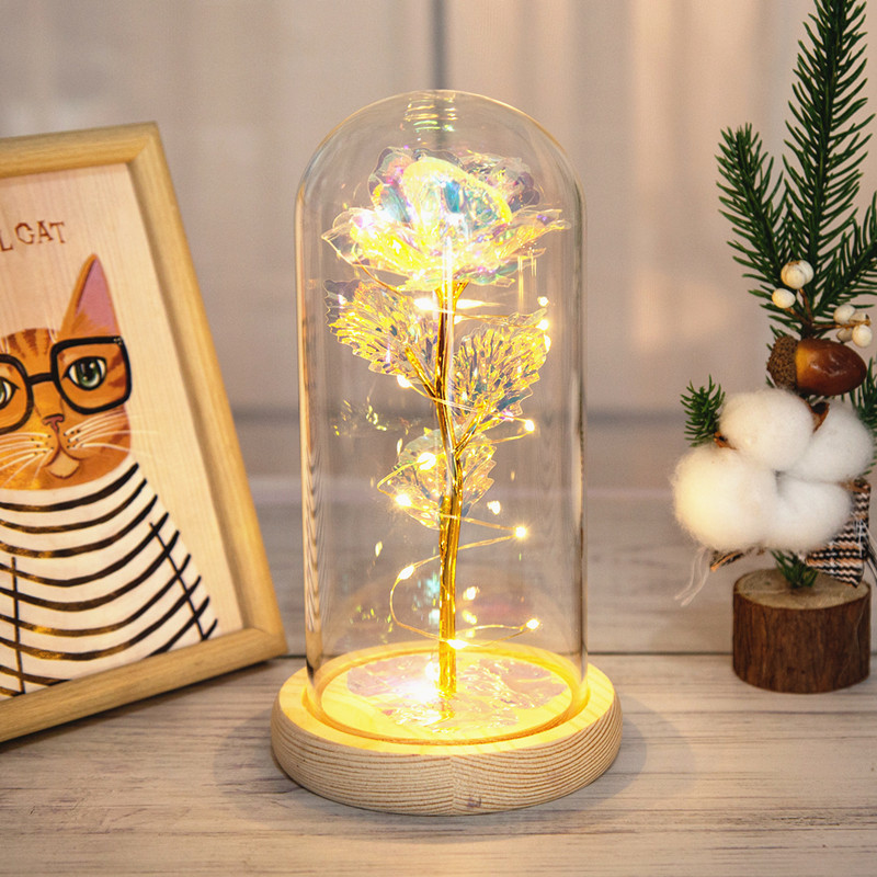 LED glass cover rose decoration creative Tanabata Valentine’s day birthday gift simulation gold foil bouquet