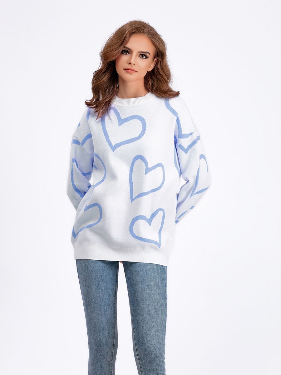 O Neck Heart-shaped Women Sweaters Jumpers
