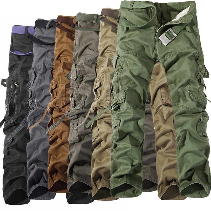 Military Tactical pants men Multi-pocket washed overalls