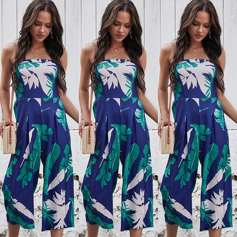 Chest Wrapped Digital Printed Jumpsuit For Women