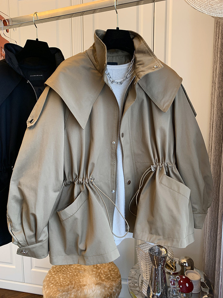 Design inspired polo collar hooded trench coat autumn