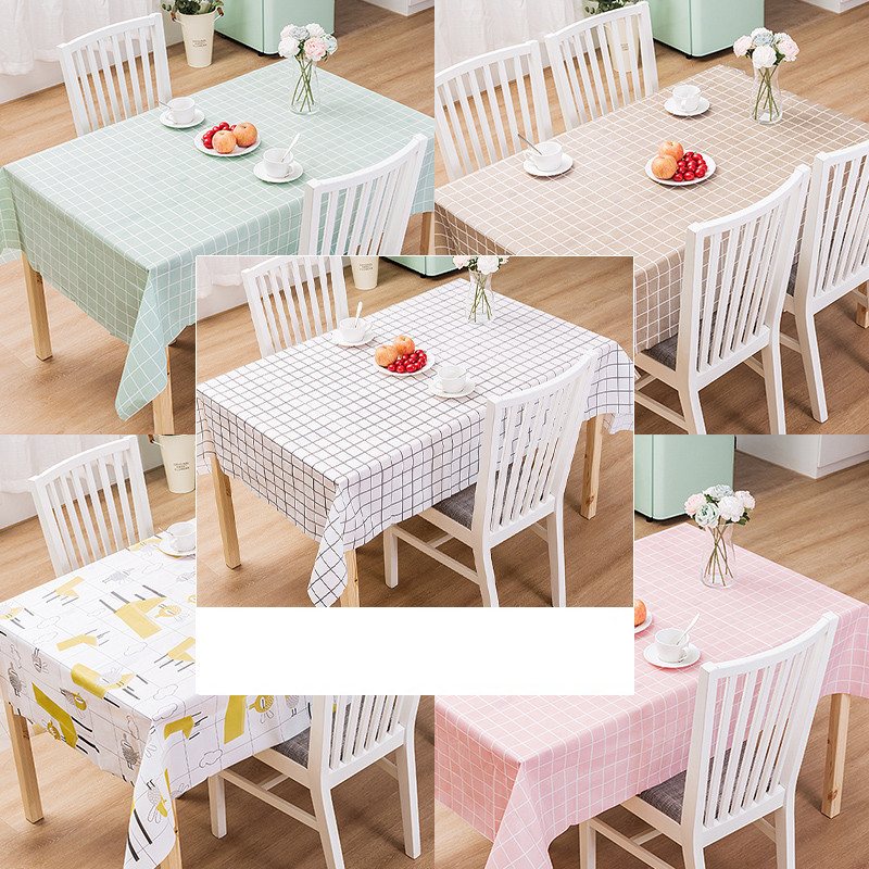 Ins Style Tablecloth Waterproof, Anti-Scalding Oil-Proof Disposable PVC Table Mat Rectangular Lattice Coffee Table Cover Cloth Tablecloth