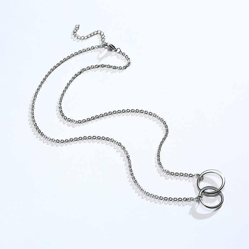Interlocking Metal Accessories Tail Chain Stainless Steel Ring Necklace Steel Color Women