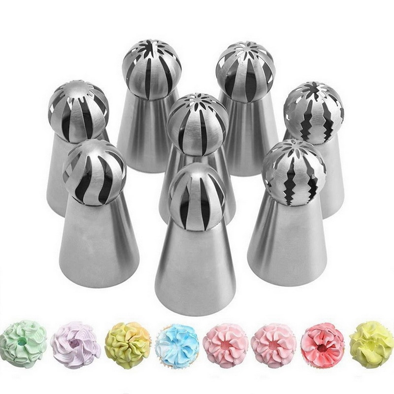 8Pcs/Set Russian Piping Tips Icing Piping Tip Set Cake Decorating Supplies Decoration Tips Ball Piping Tips Cake Decorating Tool