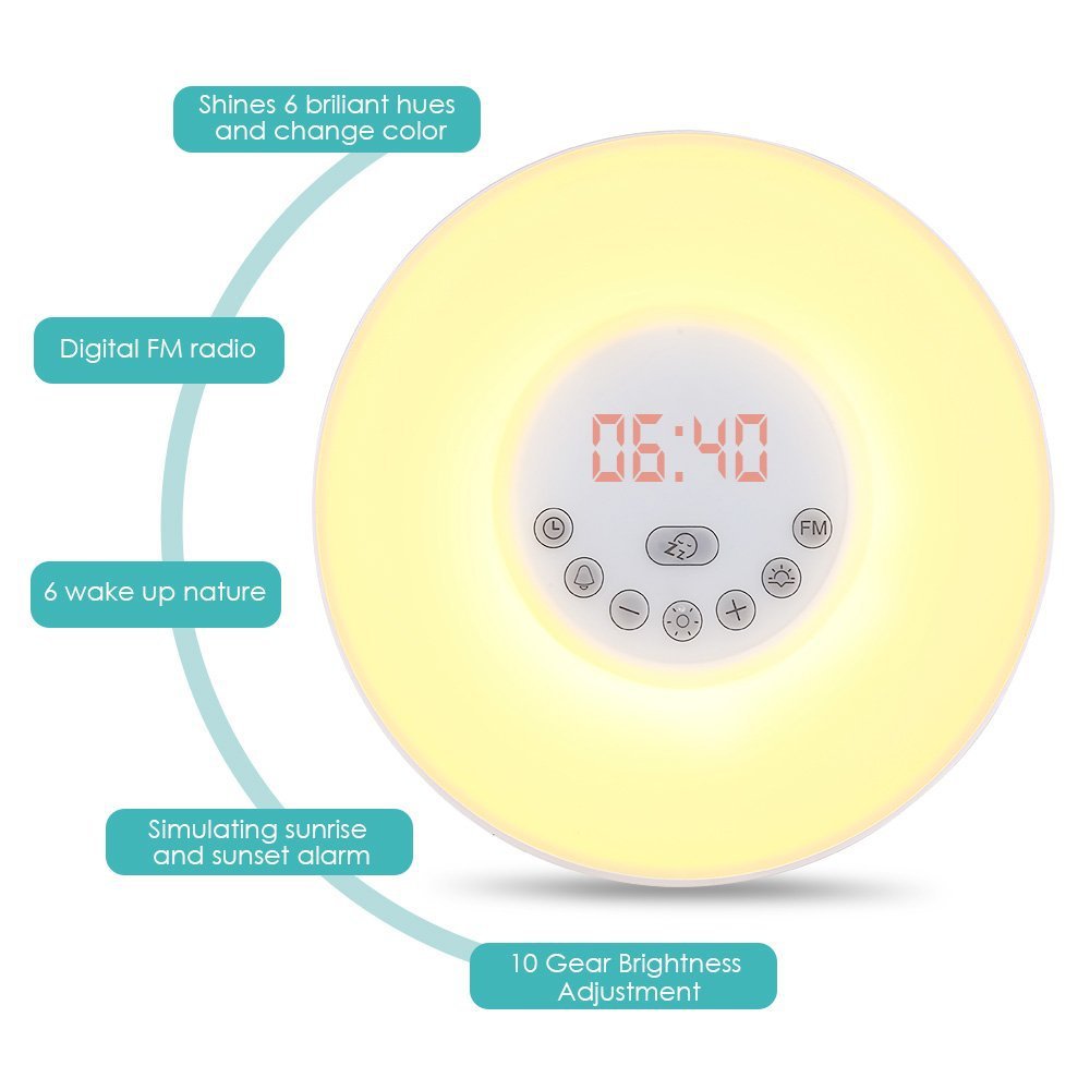 Sunrise Wake-Up Light LED Electronic Clock Bedside Lamp Atmosphere Scene Lamp Multi-Function Desk Lamp