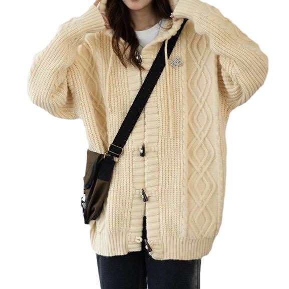Women Sweater  Solid Color Cardigans Hooded Single