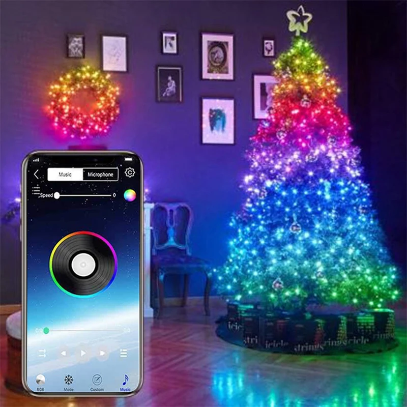 LED String Lights For Christmas Tree Decor 20m 200LED App Remote Control RGB Lighting String