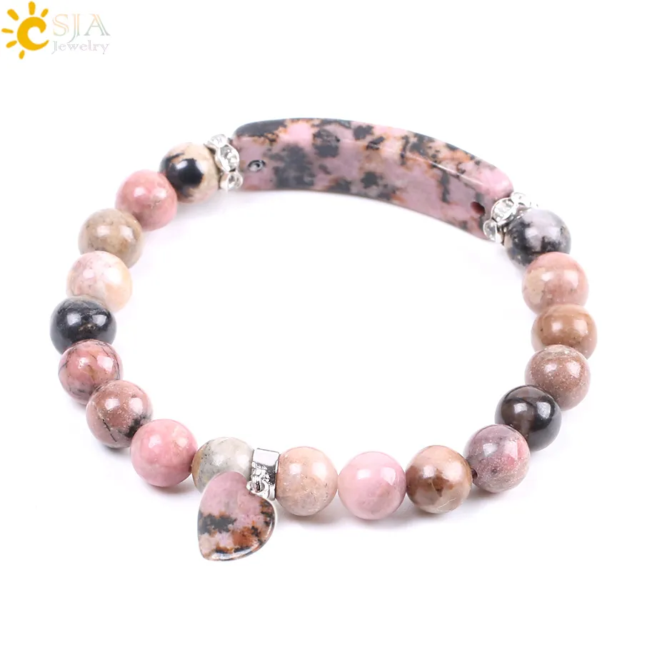 Natural Gem Stone Bangles Line Rhodonite Love Heart Bracelets