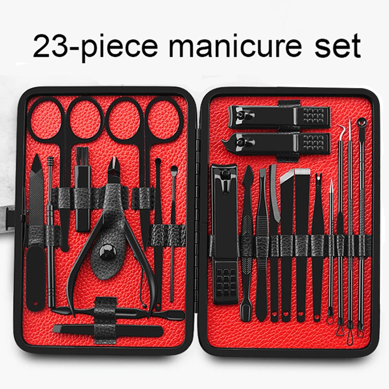 7-23 Pcs Professional Nail cutter Pedicure Scissors Set Stainless Steel Eagle Hook Portable Manicure Nail Clipper Tool Set