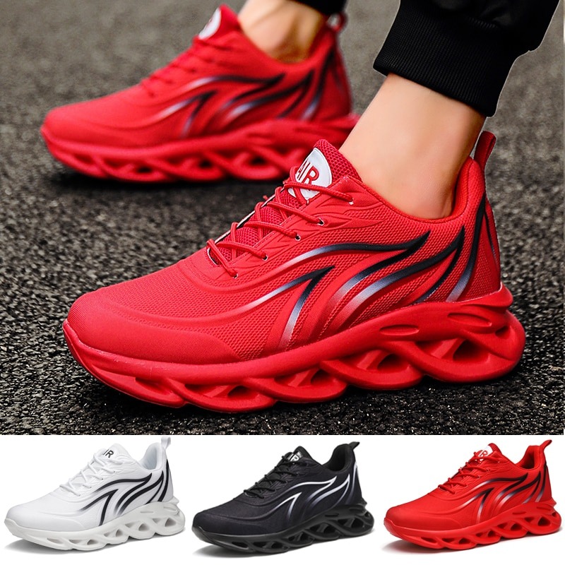 Men’s Flame Printed Sneakers Flying Weave Sports Shoes Comfortable Running Shoes Outdoor Men Athletic Shoes