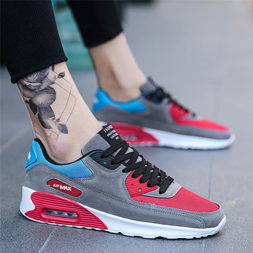 Men Running Shoes Lightweight Air Mesh Man Sneakers Skid-Proof Lace-up Round-Toe Outdoor Sport Shoes