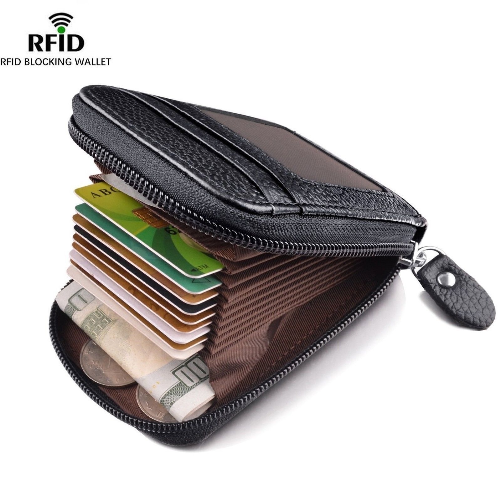 Men’s Wallet Genuine PU Leather Credit Card Holder RFID Blocking Zipper Pocket Men bag Multi-card zipper