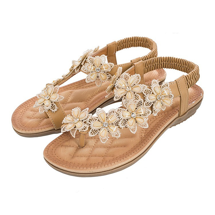 New Flower Accessories Women’s Sandals Round Toe Clip-On Flat Shoes Play Travel Beach Sandals