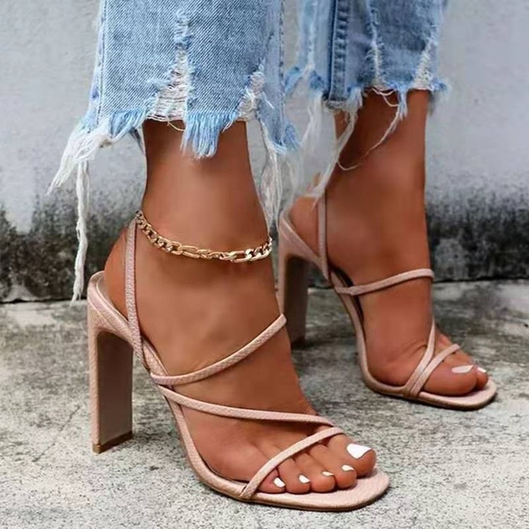 Spring And Summer New Women’s Sandals Shoes In-Line Roman Square Toe Chunky Heel Sandals