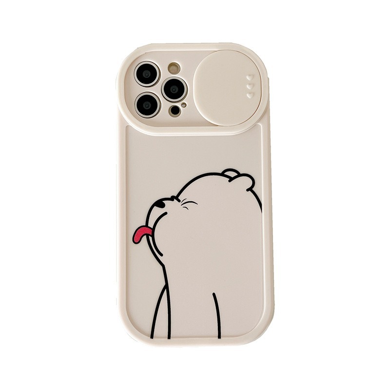 Sliding Window Phone Case Material Suitable for iPhone 15promax Protective Case Apple 14 Cartoon Painted Tongue Bears